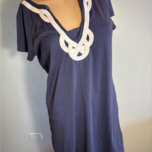 Lilly Pulitzer Brewster Navy Blue Pima Cotton Shift Mini Dress Size M